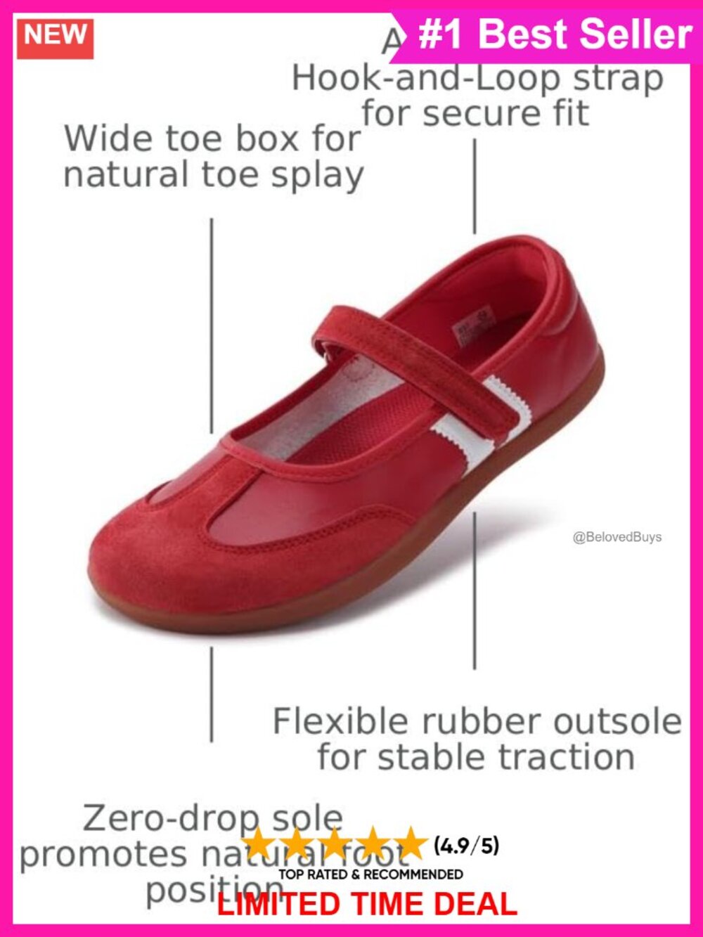 Barefoot Mary Jane Flats Wide Toe Box Faux Leather